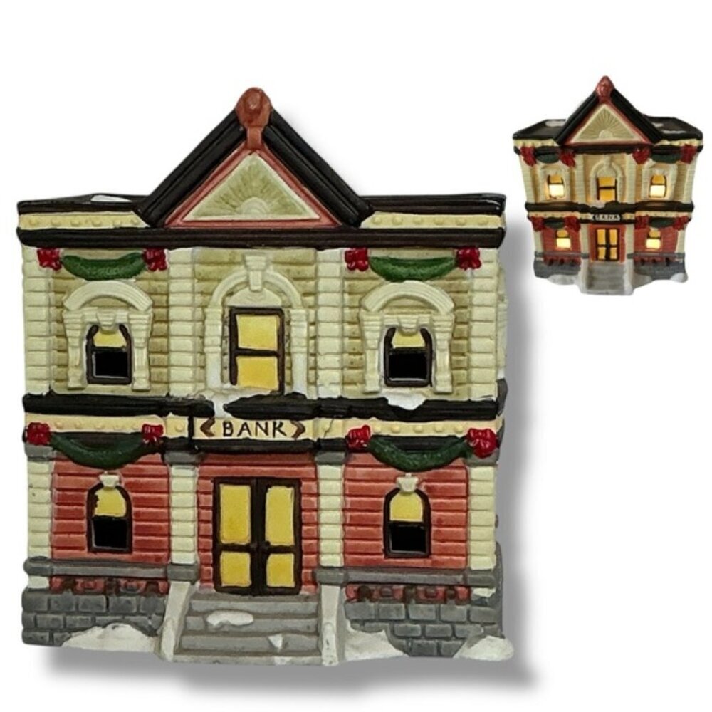 Vintage Victorian Village Collectibles BANK Hand Painted Porcelain Building 1990